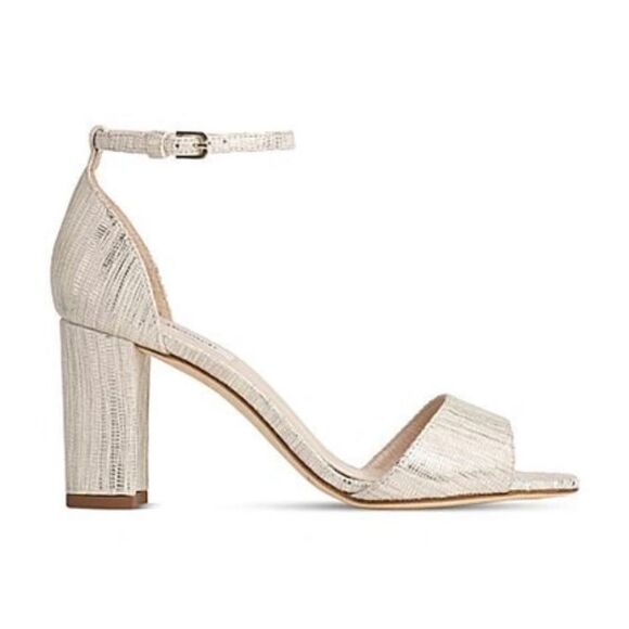 L. K. Bennett Helena Lizard-Effect Metallic Sandals Cre-Metallic Cream Size 37 - Picture 1 of 12